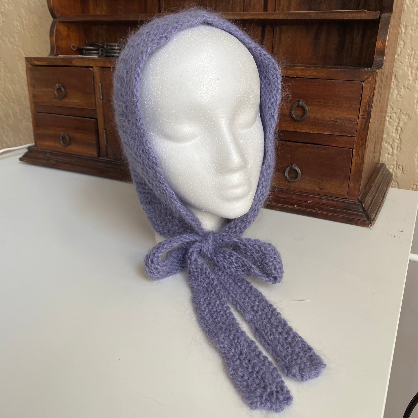 purple mohair bonnet