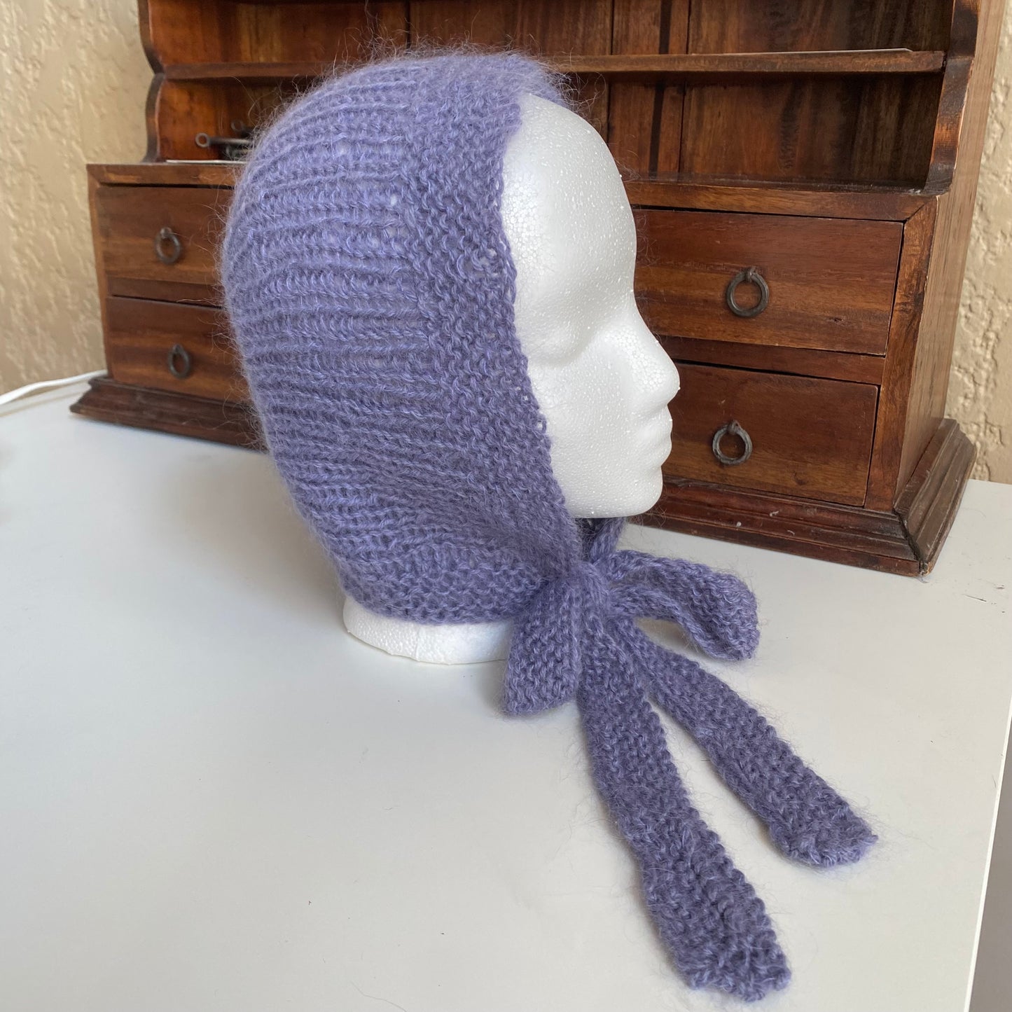 purple mohair bonnet